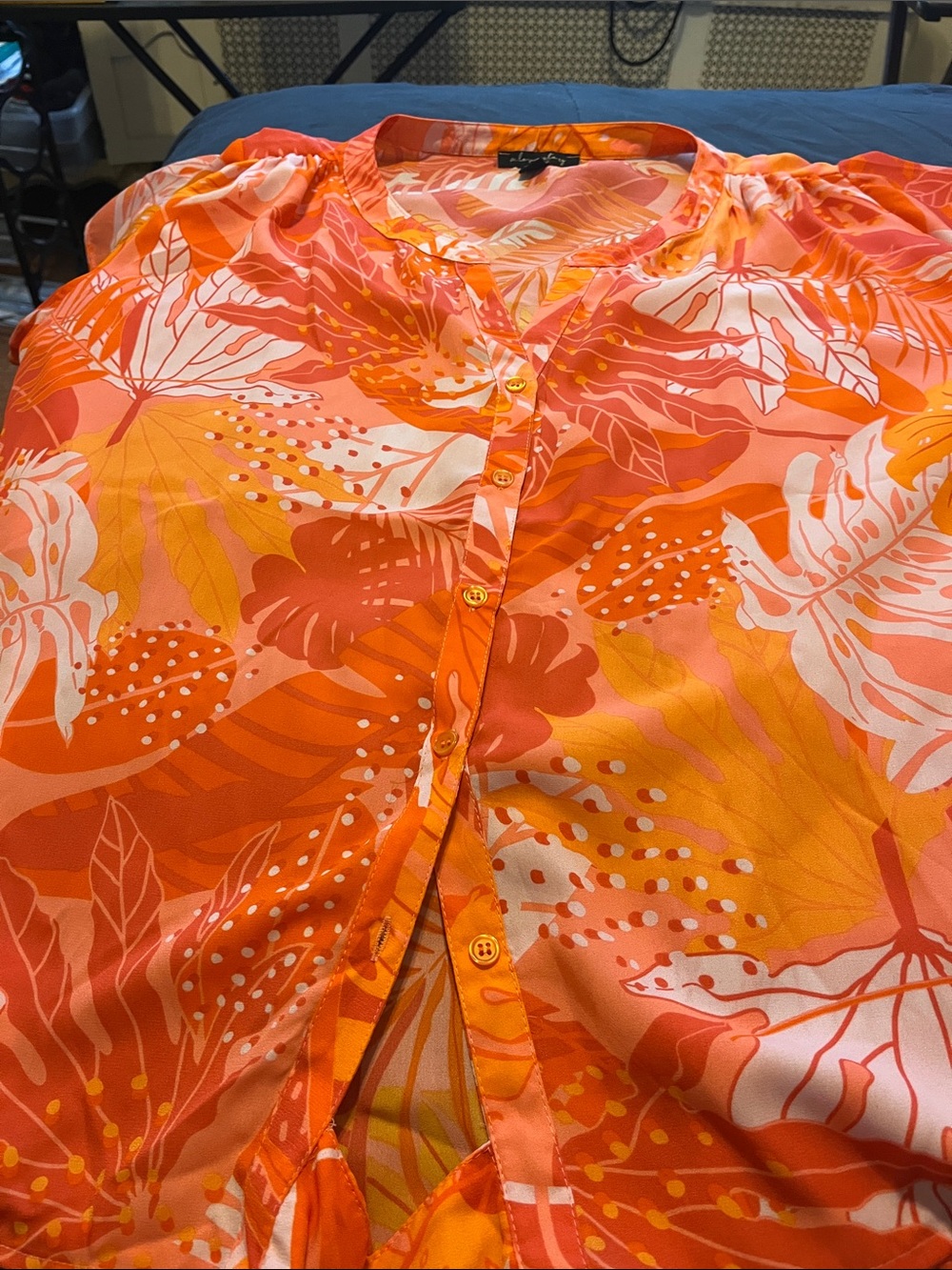 Women's Orange Floral Button-Front Blouse